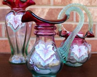 Hand Painted Fenton Pitchers