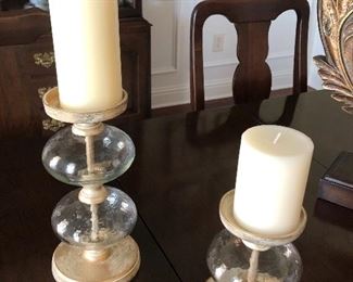 $28 / Pair of glass pillar stands. Tallest about 16" tall.  TO PURCHASE, TEXT 404-771-6060.