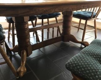 Solid oak casual dining table with six chairs