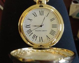 2001 Silver Eagle Painted Walking Liberty Pocket Watch **Limited Edition**