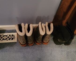 Assortment of boots and rain gear