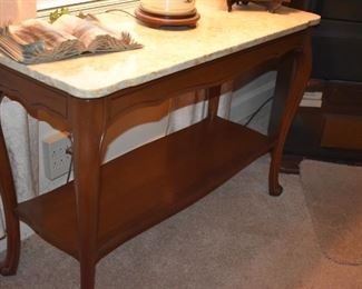 Beautiful Marble Top Table with Cabriole Legs and Display Shelf below