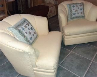 Mid-Century Modern Rowe Furniture swiveling barrel chairs