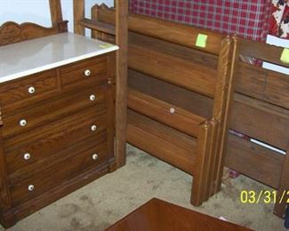 Marble top dresser, Ranch Oak full size bed, bunk beds