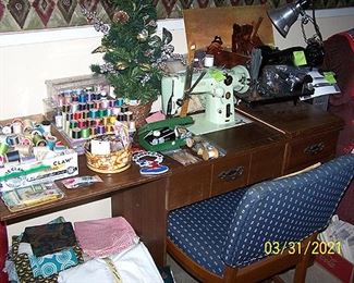 2 Singer Sewing Machines, sewing notions, vintage patterns