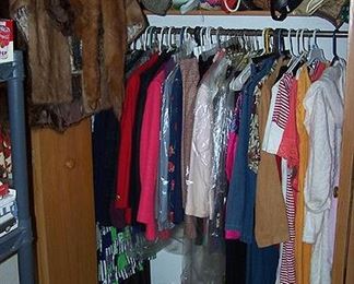 Fur stoles, ladies clothes, shoes, handbags