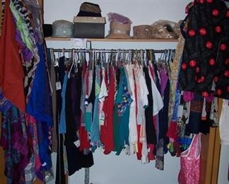 Ladies clothes and shoes (some new), older hats, scarves, etc..
