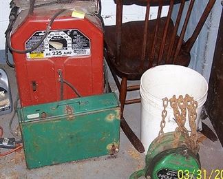 Lincoln welder, Coleman cookstove, Jet 2 ton Chain fall