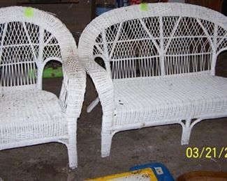 Wicker chair and loveseat