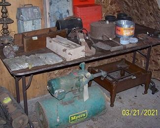 Myers pump and tank, old table legs, etc...