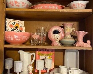 vintage pyrex, milk glass, head vase