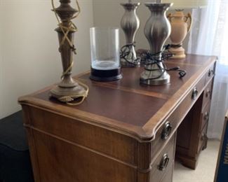 Antique desk and misc lamps