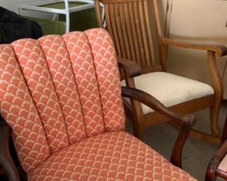 Antique rocker and adorable orange armchair