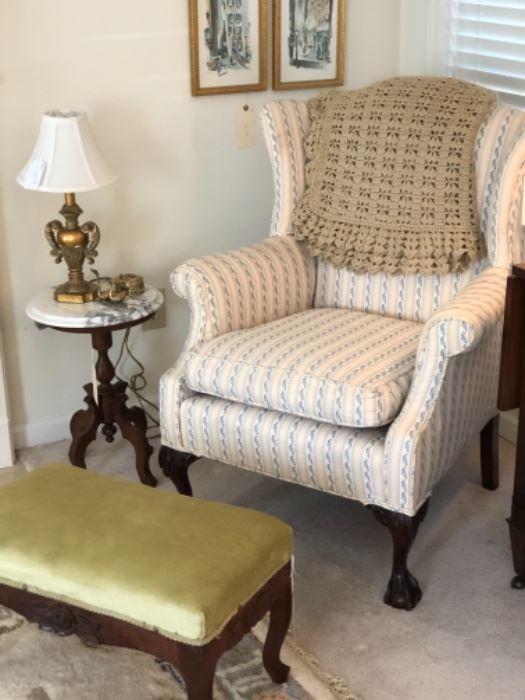Pretty wing chair and ottoman 