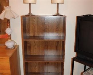 BOOKCASE, LAMPS