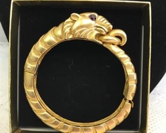 Designer Ruby eyed panther hinged bangle bracelet. 