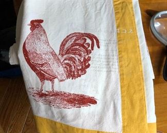 Rooster themed linen tablecloth