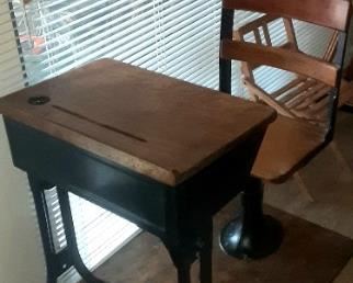 antique school table and chair