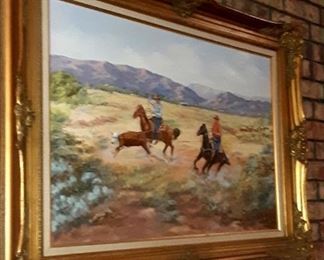 Western framed oil painting