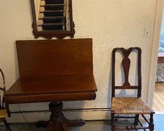 Antique Card Table, Antique Bannister Back Chair, Chippendale Style Mirror