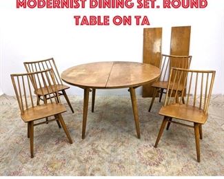 Lot 617 5pc CONANT BALL Modernist Dining Set. Round Table on Ta
