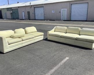 Vintage Mid-Century Modern 2-Section Sofa Set!  Nice long sofa measure 94 1/2" long x 34" seat depth.  Nice find! Light pale yellow color, very comfortable!  Unique