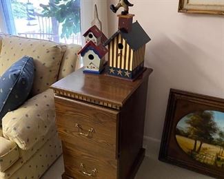 File cabinet and bird houses