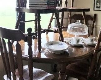Country style dining room table with 4 chairs, solid wood