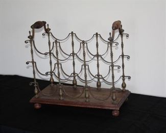 Vintage portable wine rack - brass and wood - $75