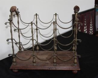 Vintage portable wine rack - brass and wood $75