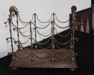 Vintage portable wine rack - brass and wood - $75