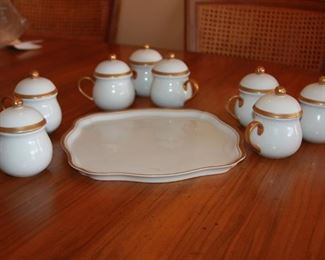 Andrea by Sadak 8-lidded cups 4" and platter 10" x 10" - $150