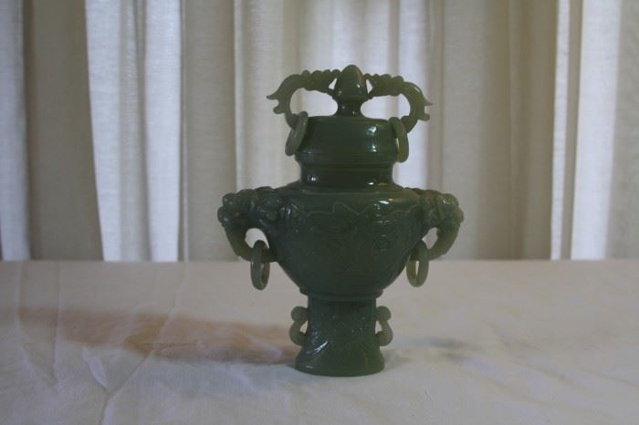 Chinese Jade jar with lid - measures 6 3/8" tall, 5 1/4" wide - asking $495