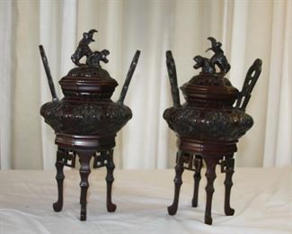 Japanese bronze censers, early to mid 20th century - measure approx 11" tall - 6" wide - asking $695 for the pair 