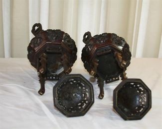 Japanese bronze censers, early to mid 20th century - measure approx 11" tall - 6" wide - asking $695 for the pair 