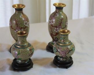 Set of 4 (2 matching pairs) small cloisenne vases - $ 75