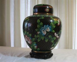 Chinese Cloisonne Vase w/lid - measures 10 1/2" tall. 8" dia. - asking $175