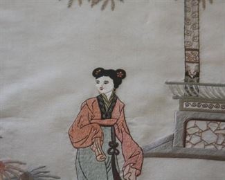 pair of Chinese framed silk textiles - framed 25 5/" x 33 1/2" - asking $295 for the pair
