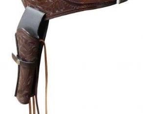 23	

New 22 Caliber Medium oil tooled leather Western gun holster and belt.
22 Caliber Medium oil tooled leather Western gun holster and belt. 