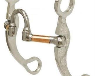 44	

NEW Medium swivel port mouth bit with copper rollers. Bit
Medium swivel port mouth bit with copper rollers. This bit features 8" engraved aluminum shanks and a 5.25" stainless steel swivel mouth with copper rollers and a 2" port. 
