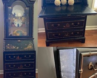 Black Asian Drop Front Secretary with Glass Display