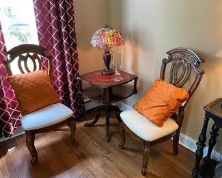 Great Pair of Chairs with Leather Top Antique Table 
