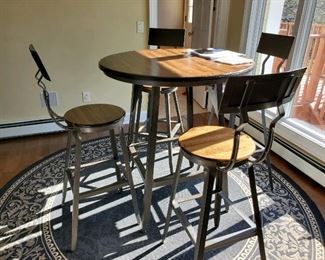 Industrial Design Kitchen High Top Pub Table  with six stools, two  ot shown
 Table measures 37" across  & 40" High.