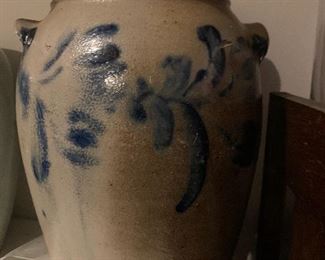 Cobalt  decorated salt glaze stoneware crock