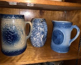 Salt glazed blue & white stoneware