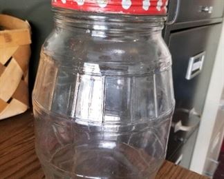Large -1 gallon JFG barrel peanut butter jar with bail handle