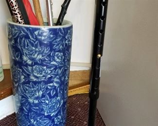 Blue & white umbrella stand