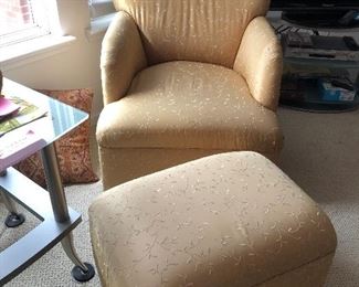 Silk vanilla colored chair and ottoman