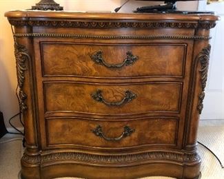 Stately bedside dresser, burled wood