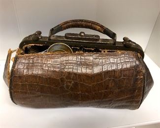 Antique physicians bag with contents
